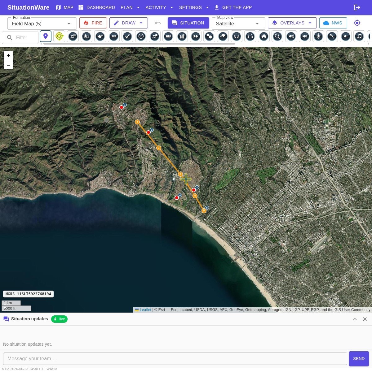 Live satellite map with tactical markers
