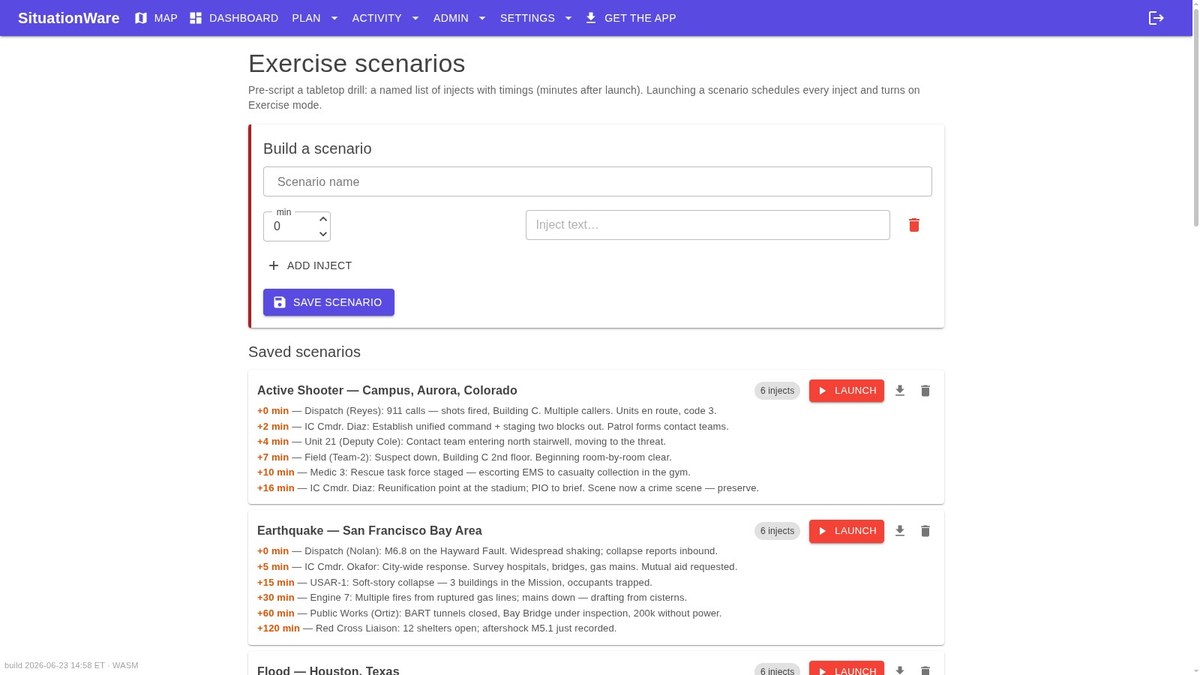 Ready-to-run disaster scenario library